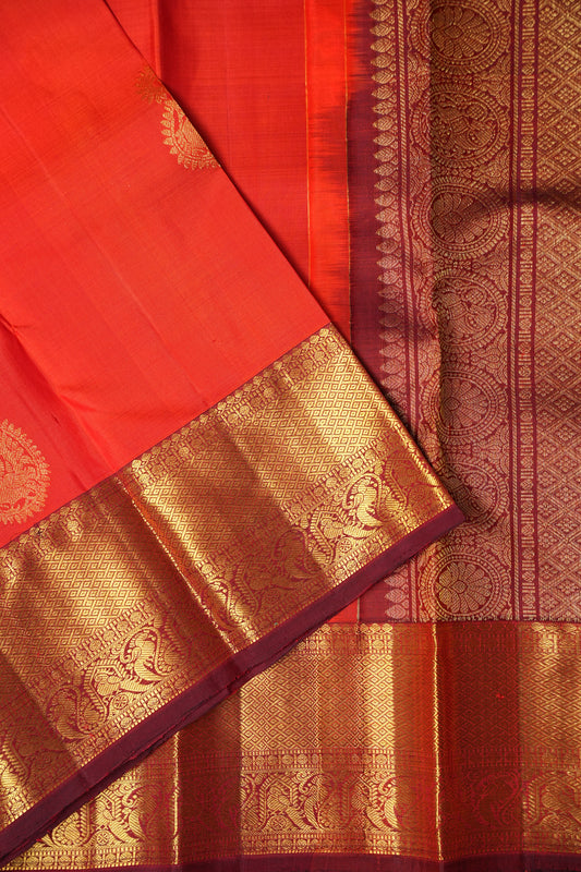 Pure Kanchivaram Silk Saree - Orange & Maroon