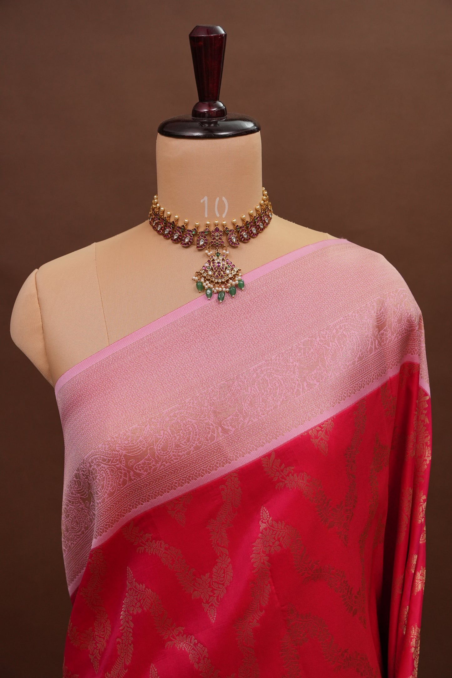 Kanchivaram Semi Silk Saree - Scarlet Red with Baby Pink
