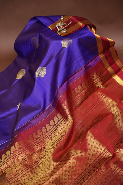 Deep Purple & Maroon Pure Kanchipuram Silk Saree|Silk Mark Certified