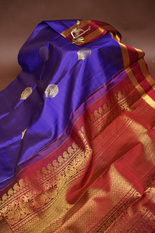 Deep Purple & Maroon Pure Kanchipuram Silk Saree|Silk Mark Certified