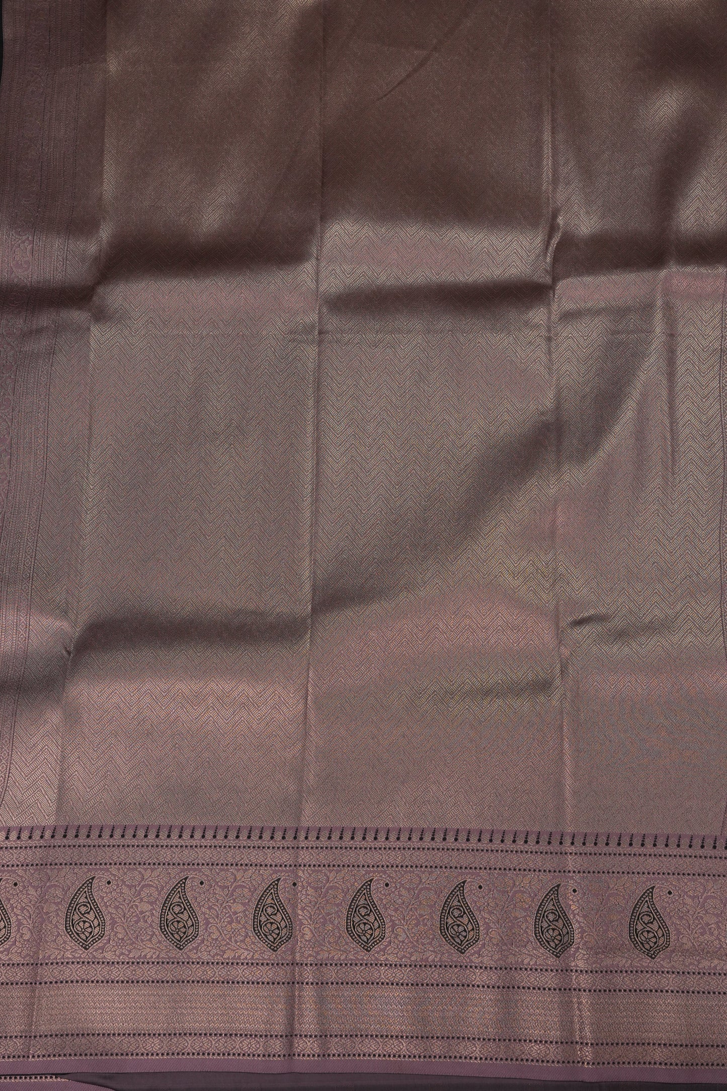Black Semi Silk Saree with Muted Mauve Vintage Zari Border