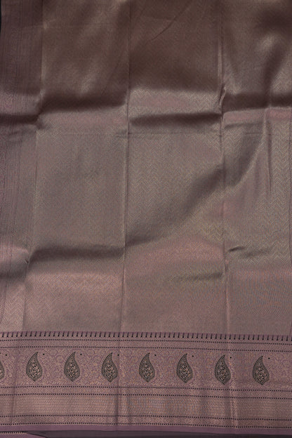 Black Semi Silk Saree with Muted Mauve Vintage Zari Border