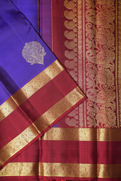 Deep Purple & Maroon Pure Kanchipuram Silk Saree|Silk Mark Certified