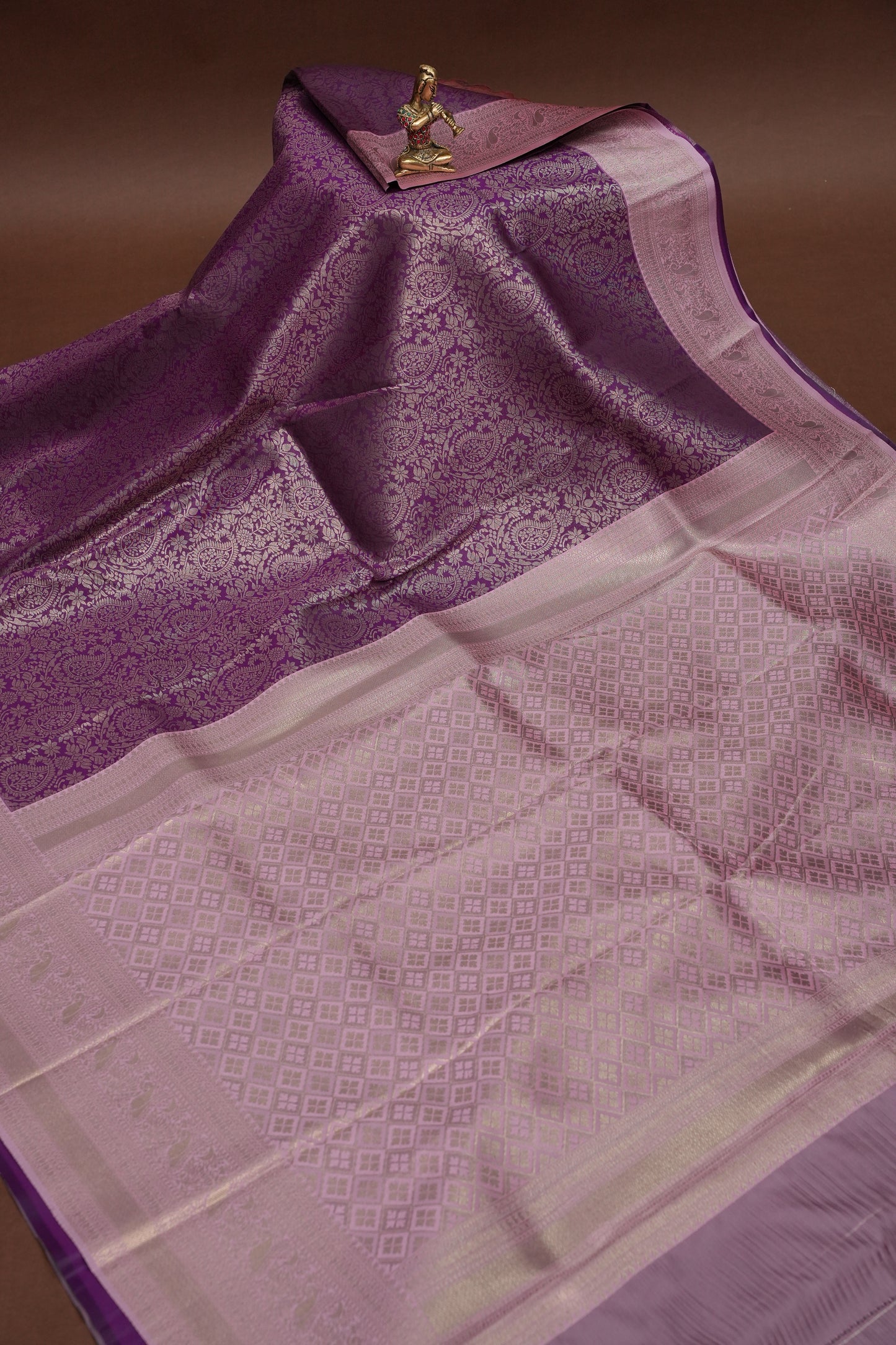Kanchivaram Semi Silk Saree - Wine with Baby Pink