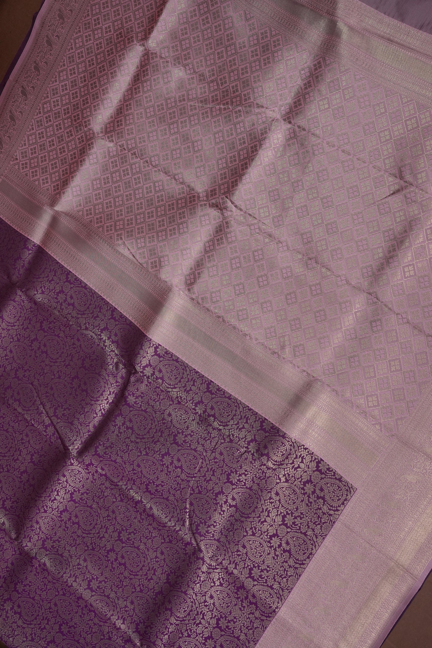 Kanchivaram Semi Silk Saree - Wine with Baby Pink