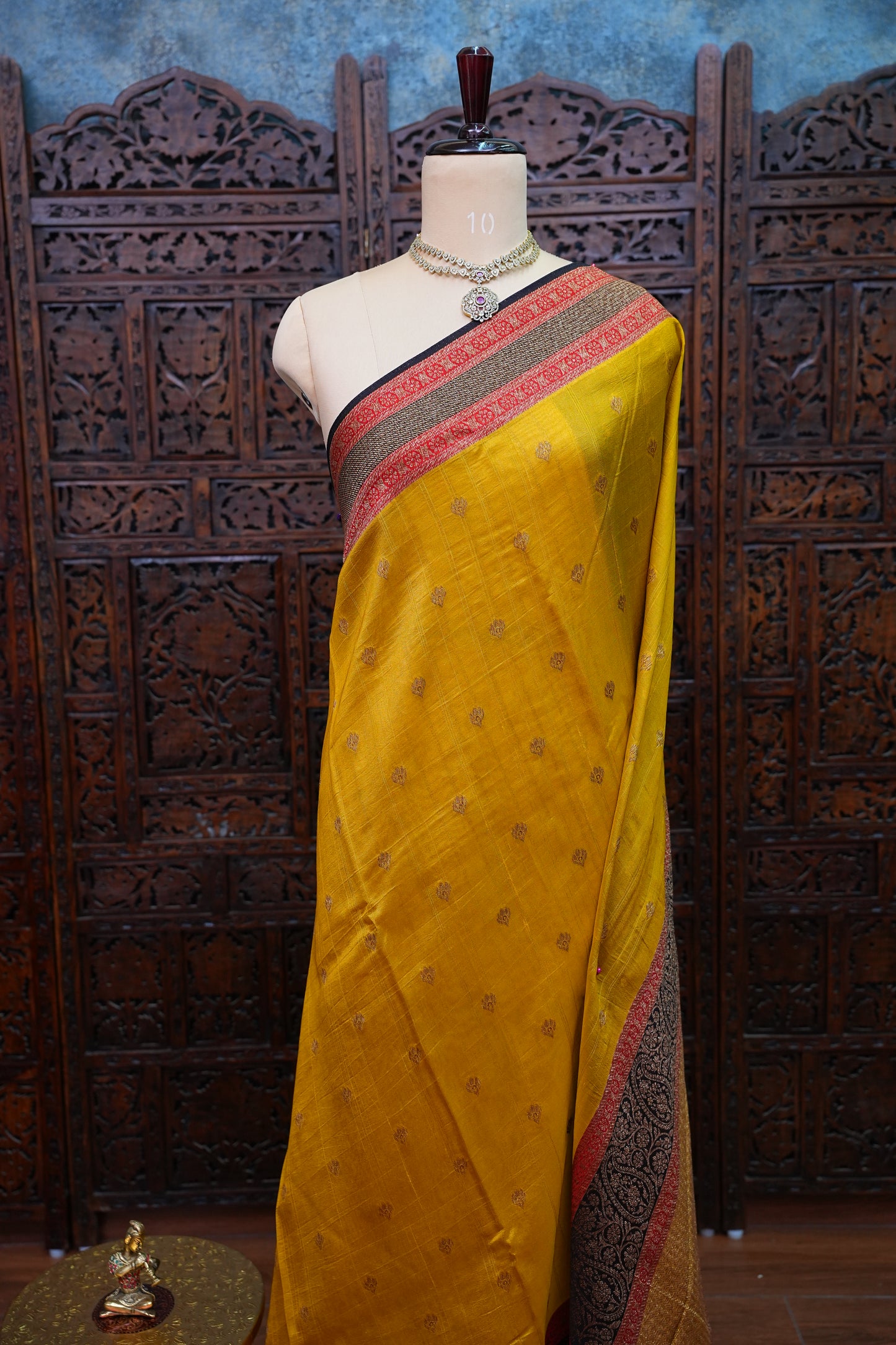 Banarasi Tussar Raw Silk Saree with Contrast 3D Border – Yellow & Black