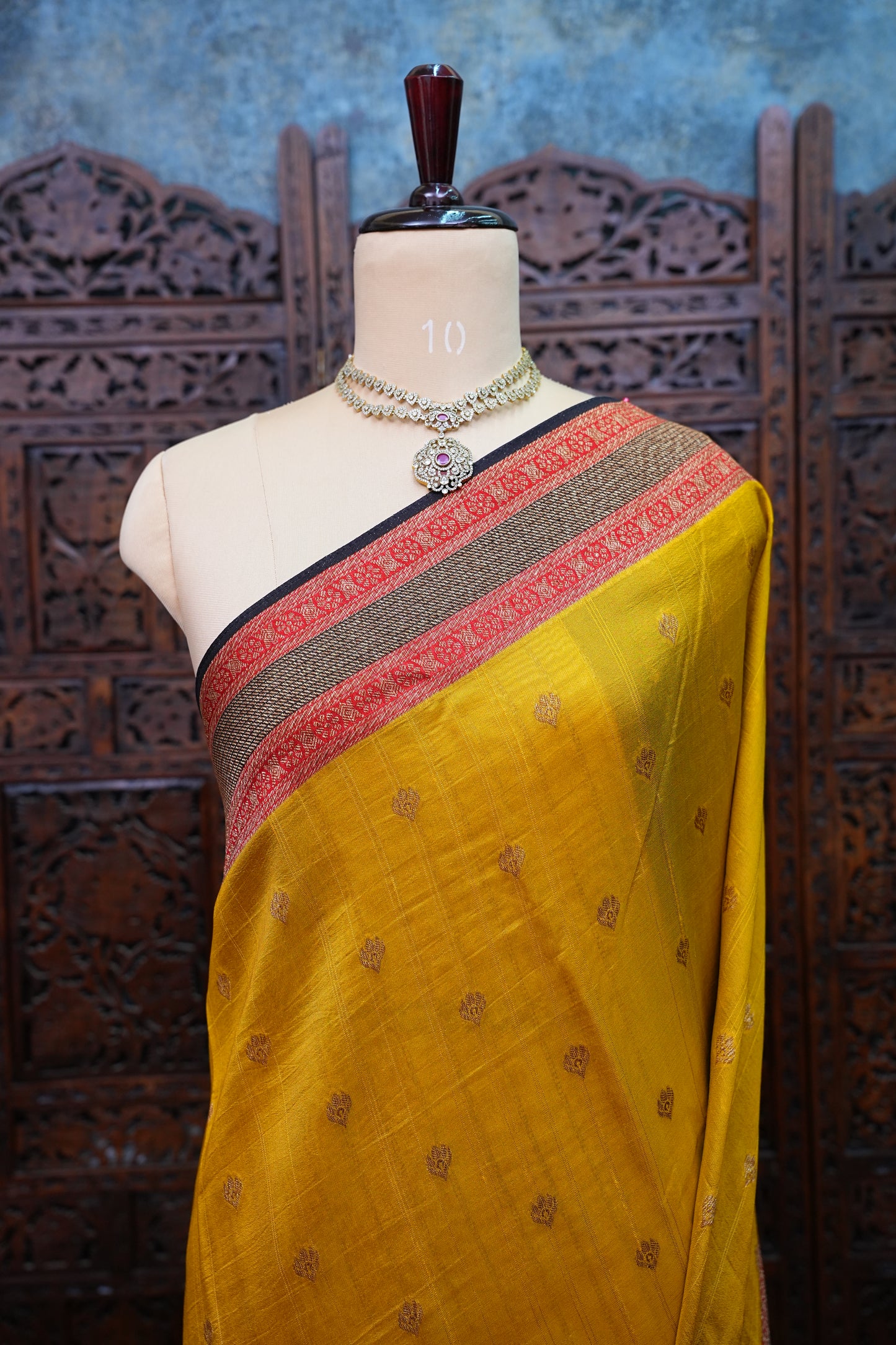 Banarasi Tussar Raw Silk Saree with Contrast 3D Border – Yellow & Black