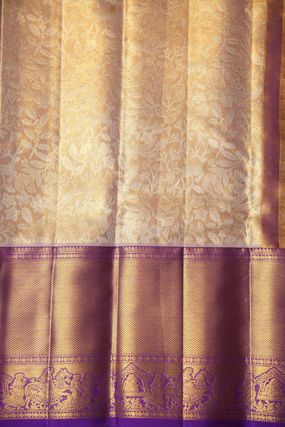 Gold & Purple Pure Tissue Kanchipuram Silk Saree|Silk Mark Certified