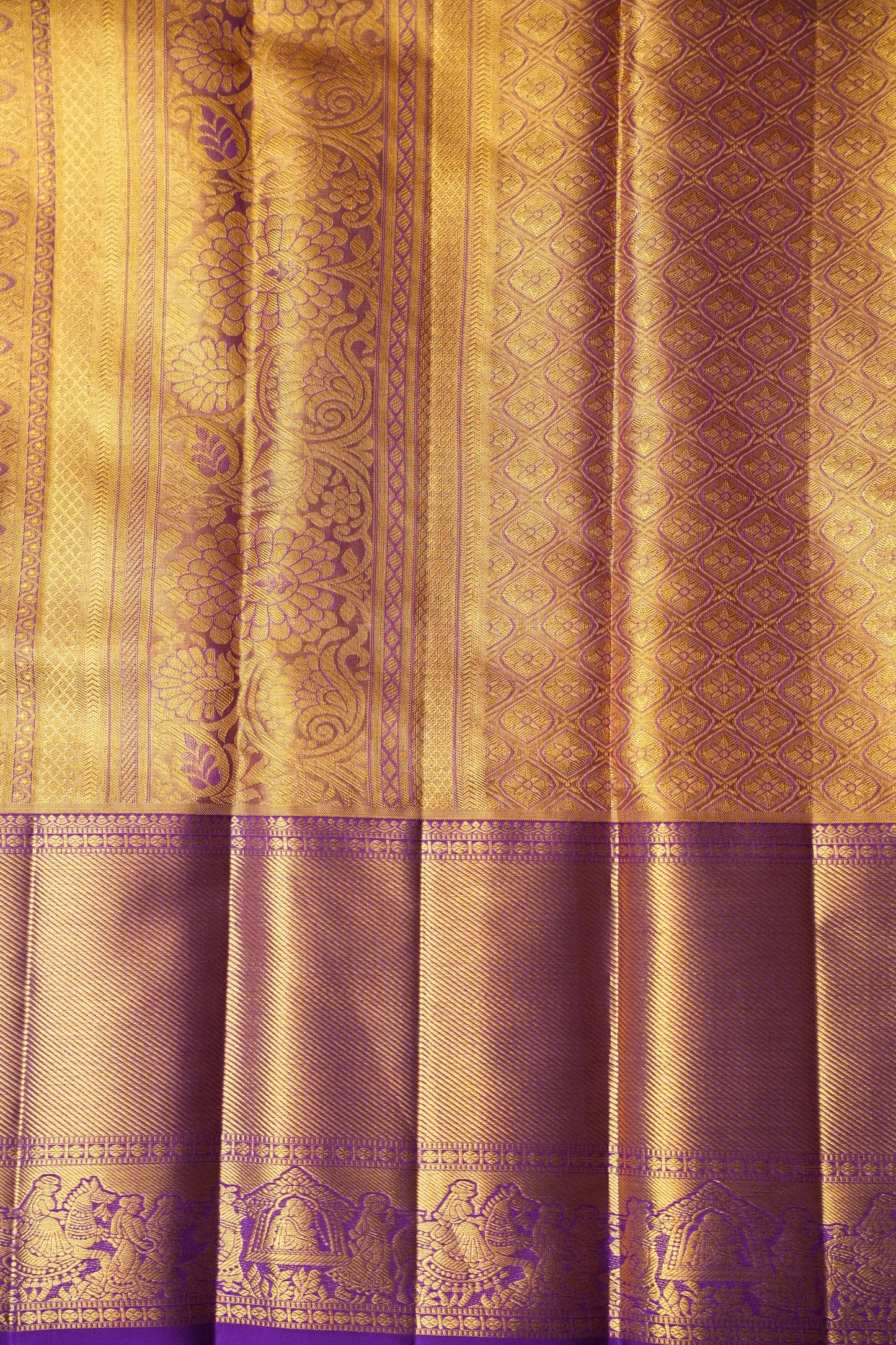Gold & Purple Pure Tissue Kanchipuram Silk Saree|Silk Mark Certified