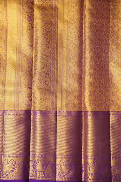 Gold & Purple Pure Tissue Kanchipuram Silk Saree|Silk Mark Certified