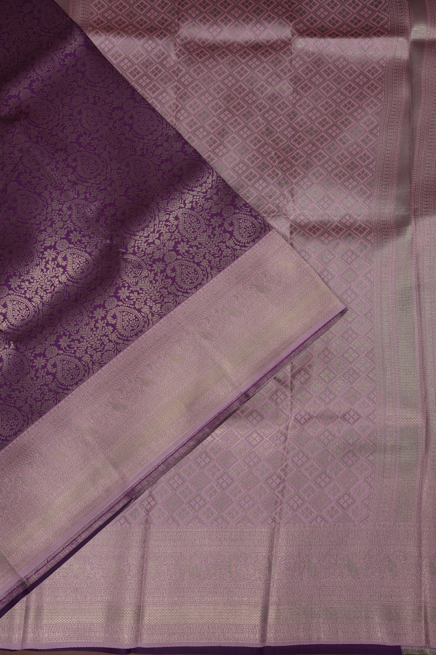 Kanchivaram Semi Silk Saree - Wine with Baby Pink