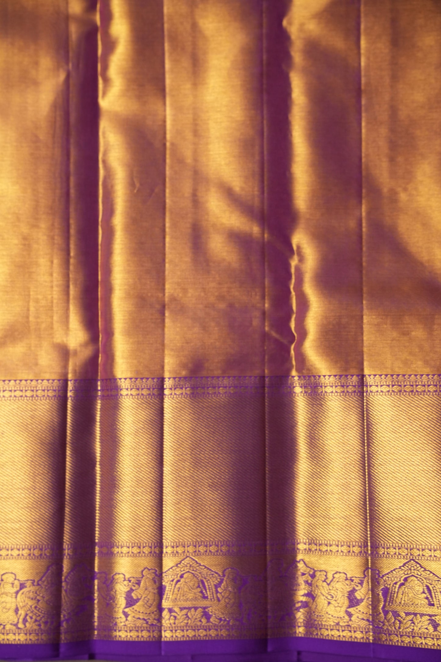 Gold & Purple Pure Tissue Kanchipuram Silk Saree|Silk Mark Certified
