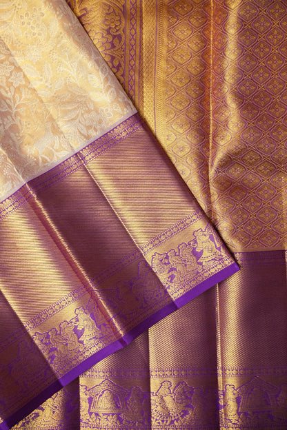 Gold & Purple Pure Tissue Kanchipuram Silk Saree|Silk Mark Certified
