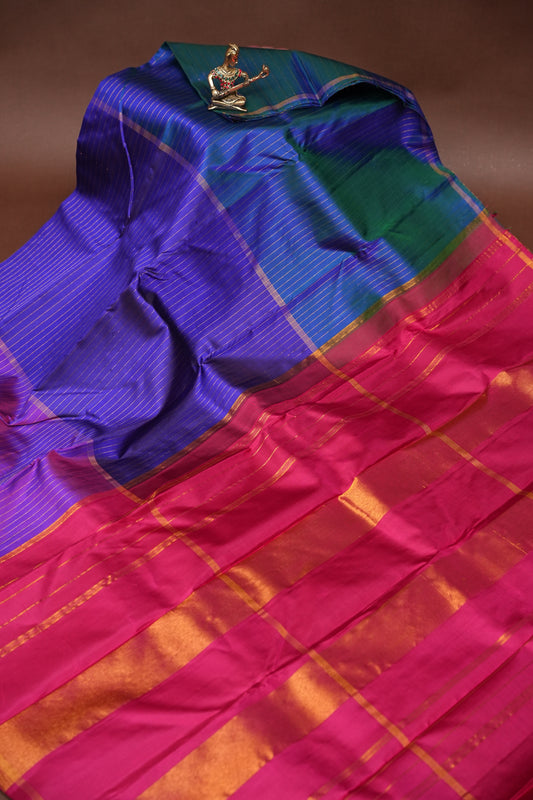 Designer Multicolor Pure Kanchipuram Silk Saree in Ombre Pattern|Silk Mark Certified