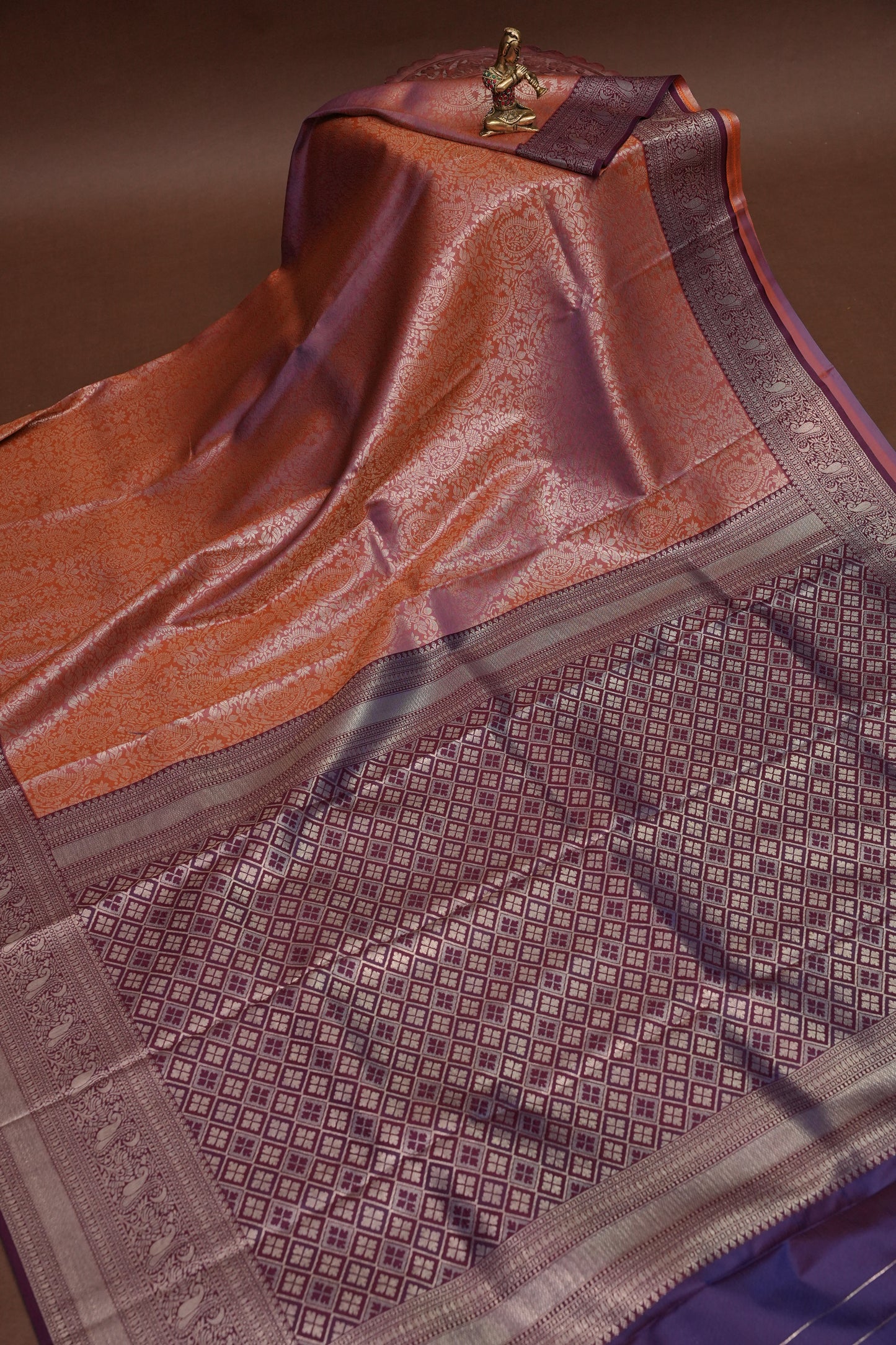 Kanchivaram Semi Silk Saree - Copper with Deep Purple