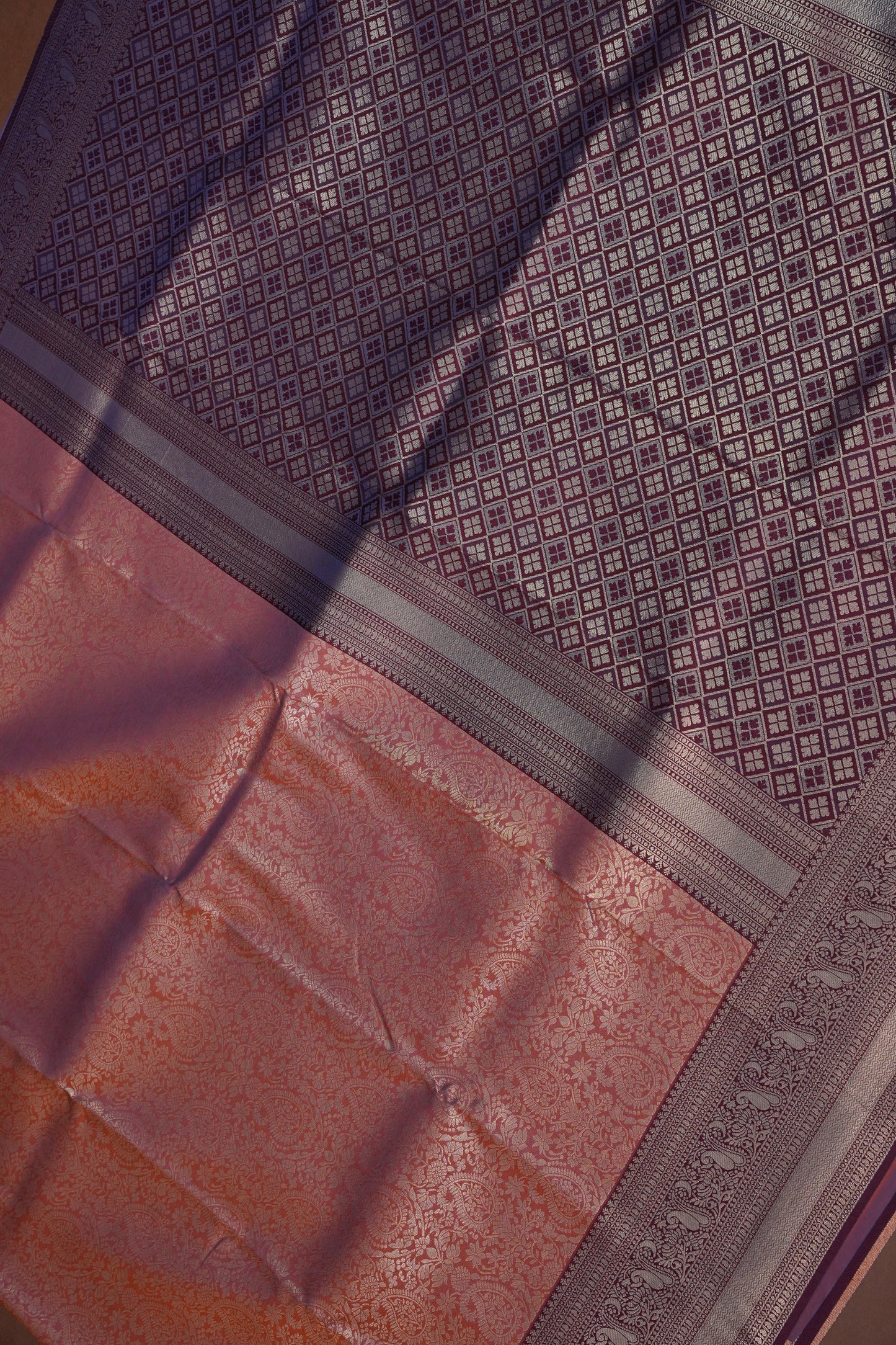 Kanchivaram Semi Silk Saree - Copper with Deep Purple