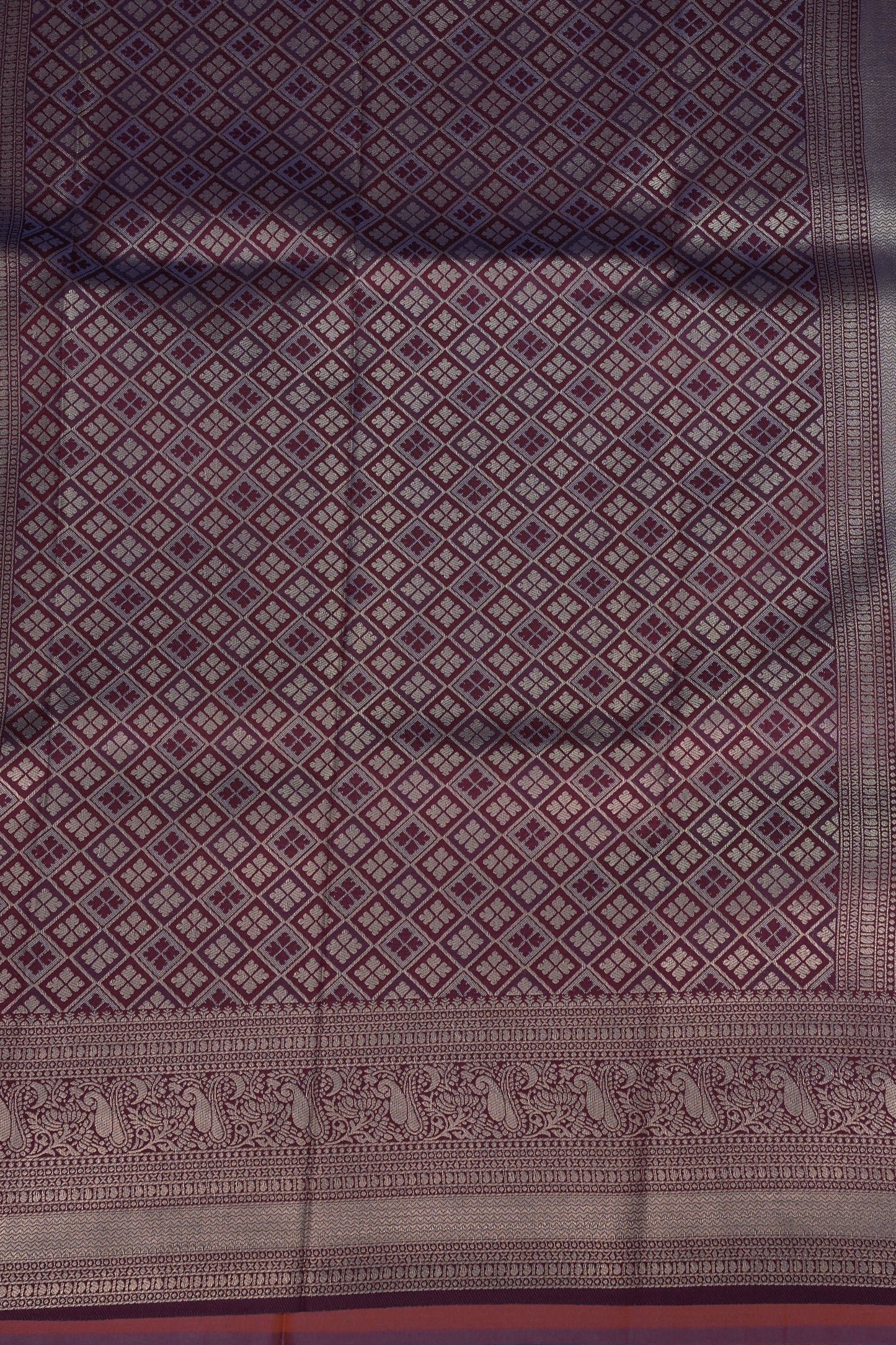 Kanchivaram Semi Silk Saree - Copper with Deep Purple