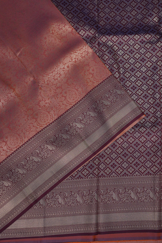 Kanchivaram Semi Silk Saree - Copper with Deep Purple