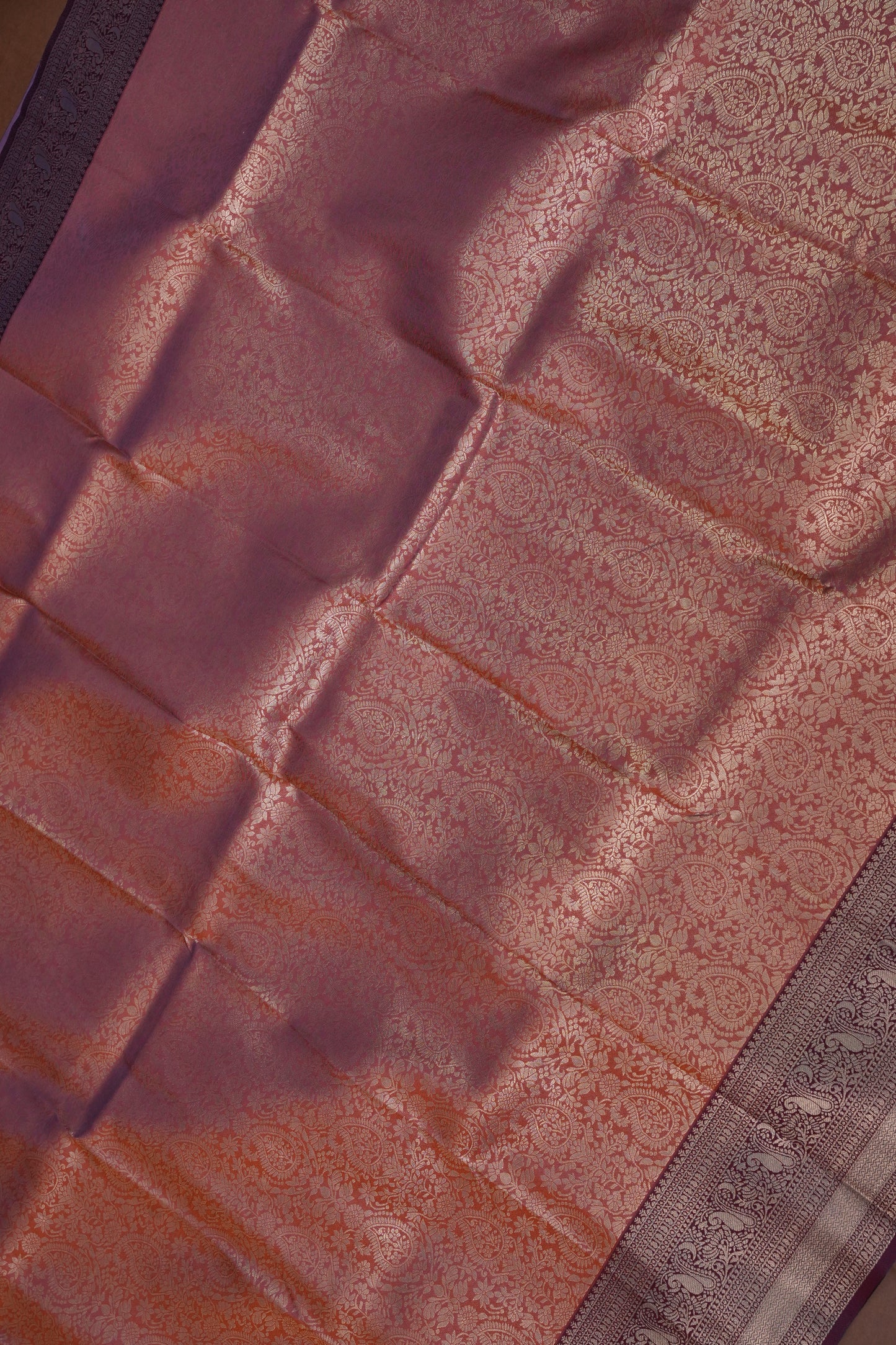 Kanchivaram Semi Silk Saree - Copper with Deep Purple
