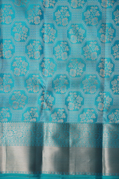 Turquoise Blue Pure Kanchipuram Brocade Silk Saree|Silk Mark Certified