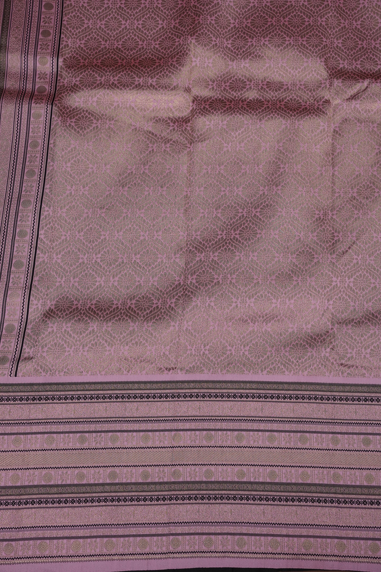 Black Semi Silk Saree with Pink Vintage Zari Border