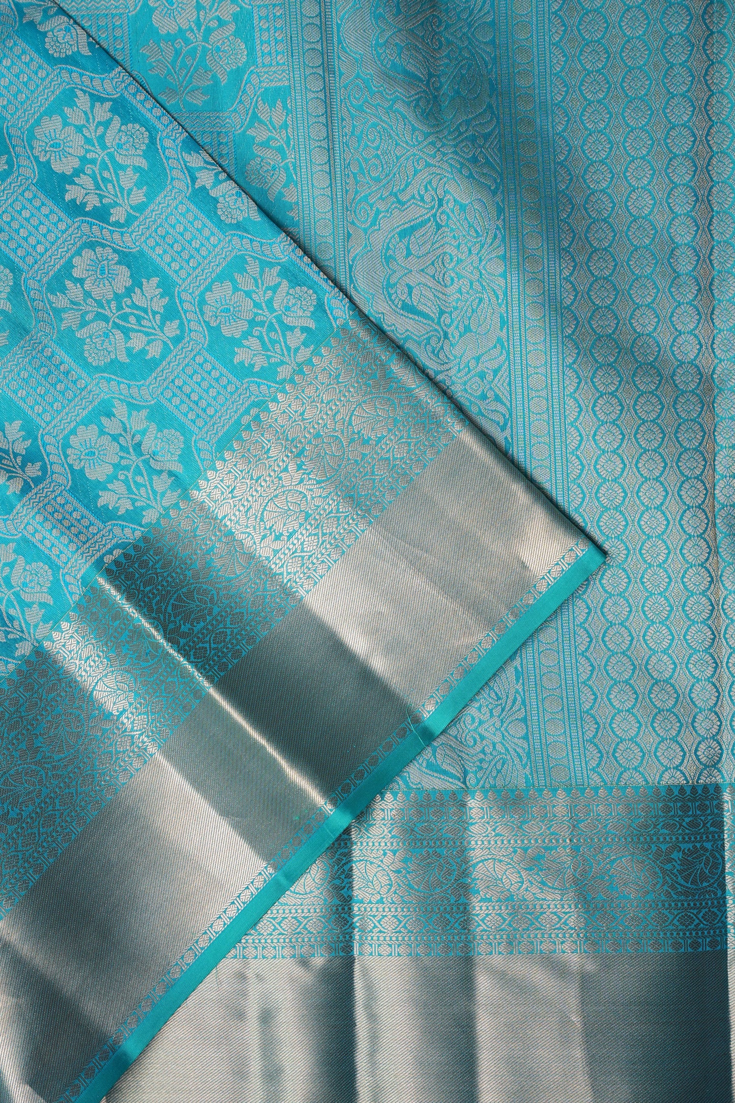 Turquoise Blue Pure Kanchipuram Brocade Silk Saree|Silk Mark Certified