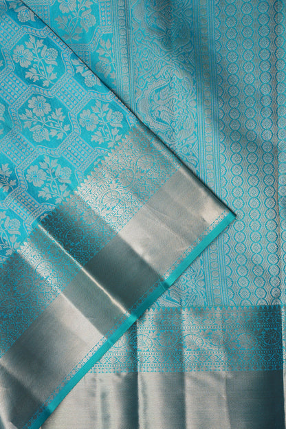 Turquoise Blue Pure Kanchipuram Brocade Silk Saree|Silk Mark Certified