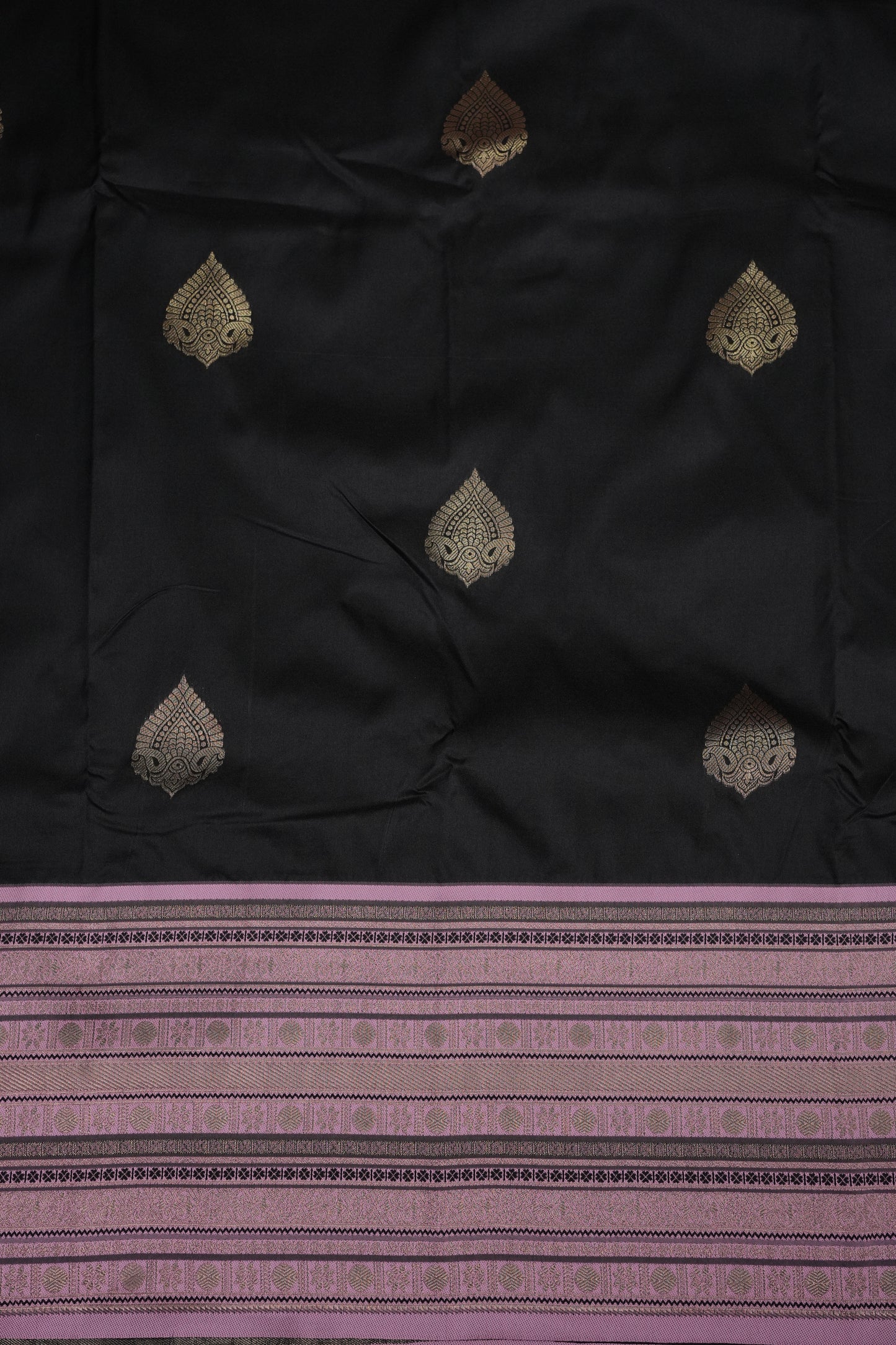 Black Semi Silk Saree with Pink Vintage Zari Border