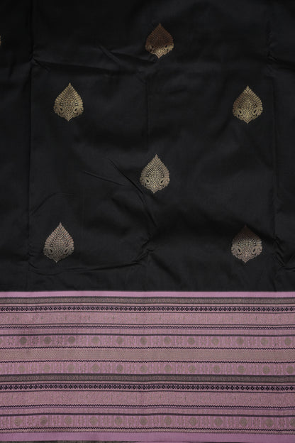 Black Semi Silk Saree with Pink Vintage Zari Border