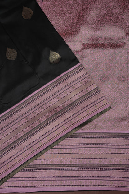 Black Semi Silk Saree with Pink Vintage Zari Border
