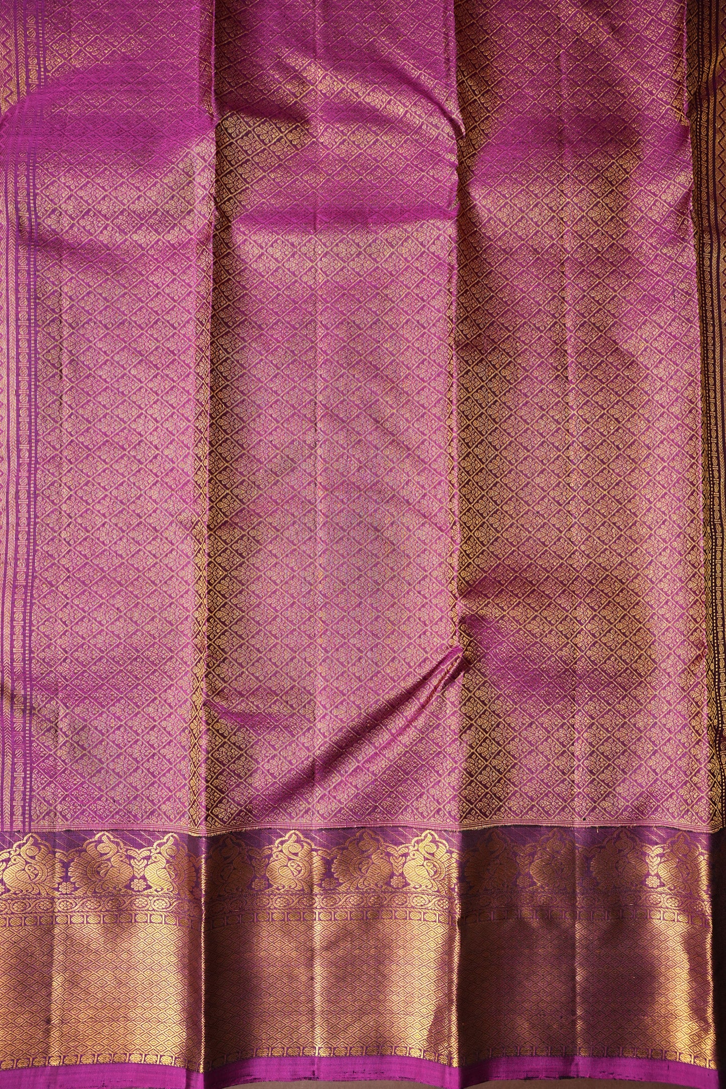 Burnt Olive Green with Deep Magenta Pure Kanchipuram Silk Saree|Silk Mark Certified