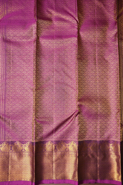 Burnt Olive Green with Deep Magenta Pure Kanchipuram Silk Saree|Silk Mark Certified