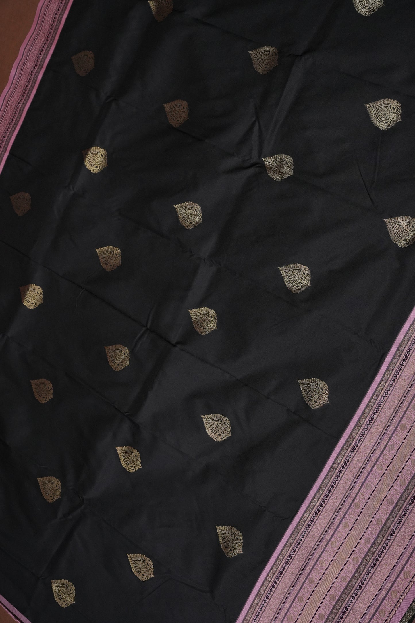 Black Semi Silk Saree with Pink Vintage Zari Border