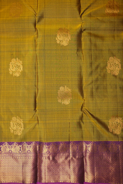 Burnt Olive Green with Deep Magenta Pure Kanchipuram Silk Saree|Silk Mark Certified