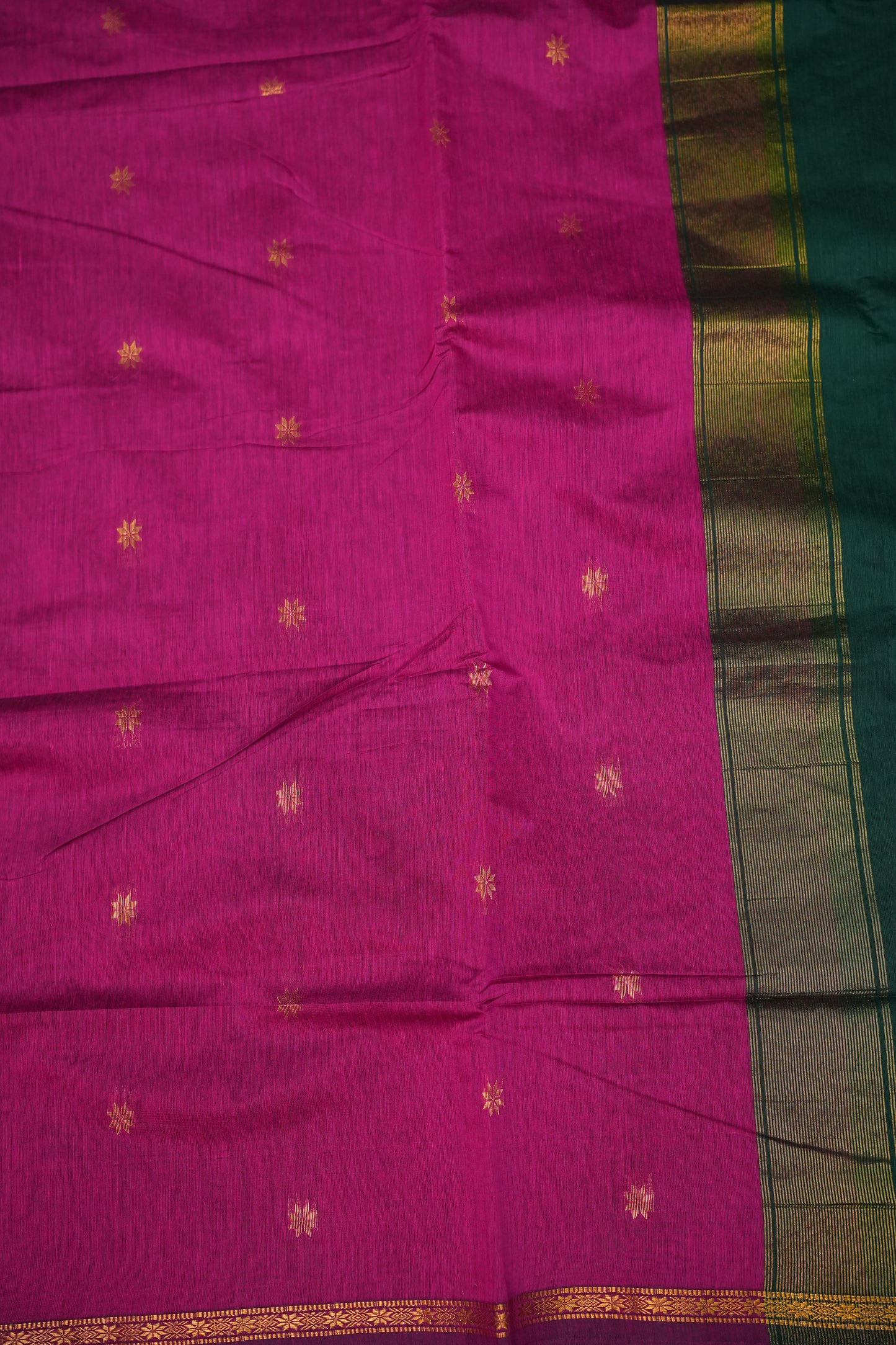 Maheshwari Silk Cotton Saree | Emerald Green With Pink