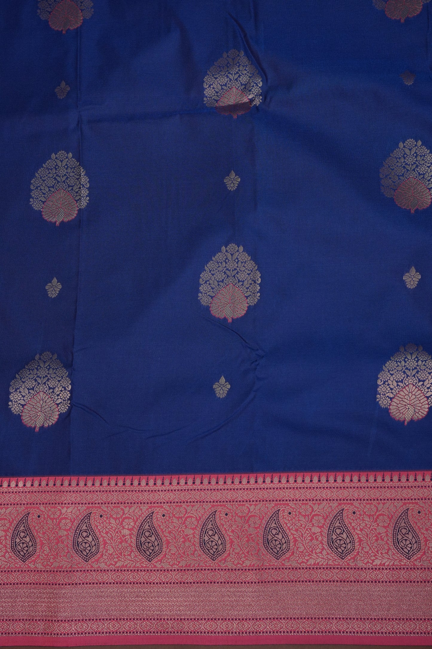 Royal Blue Semi Silk Saree with Pink Zari Border