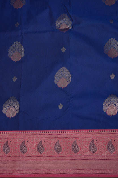 Royal Blue Semi Silk Saree with Pink Zari Border