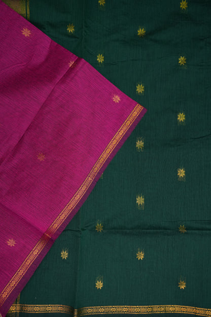 Maheshwari Silk Cotton Saree | Emerald Green With Pink