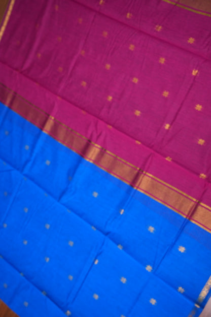 Maheshwari Silk Cotton Saree | Blue With Pink
