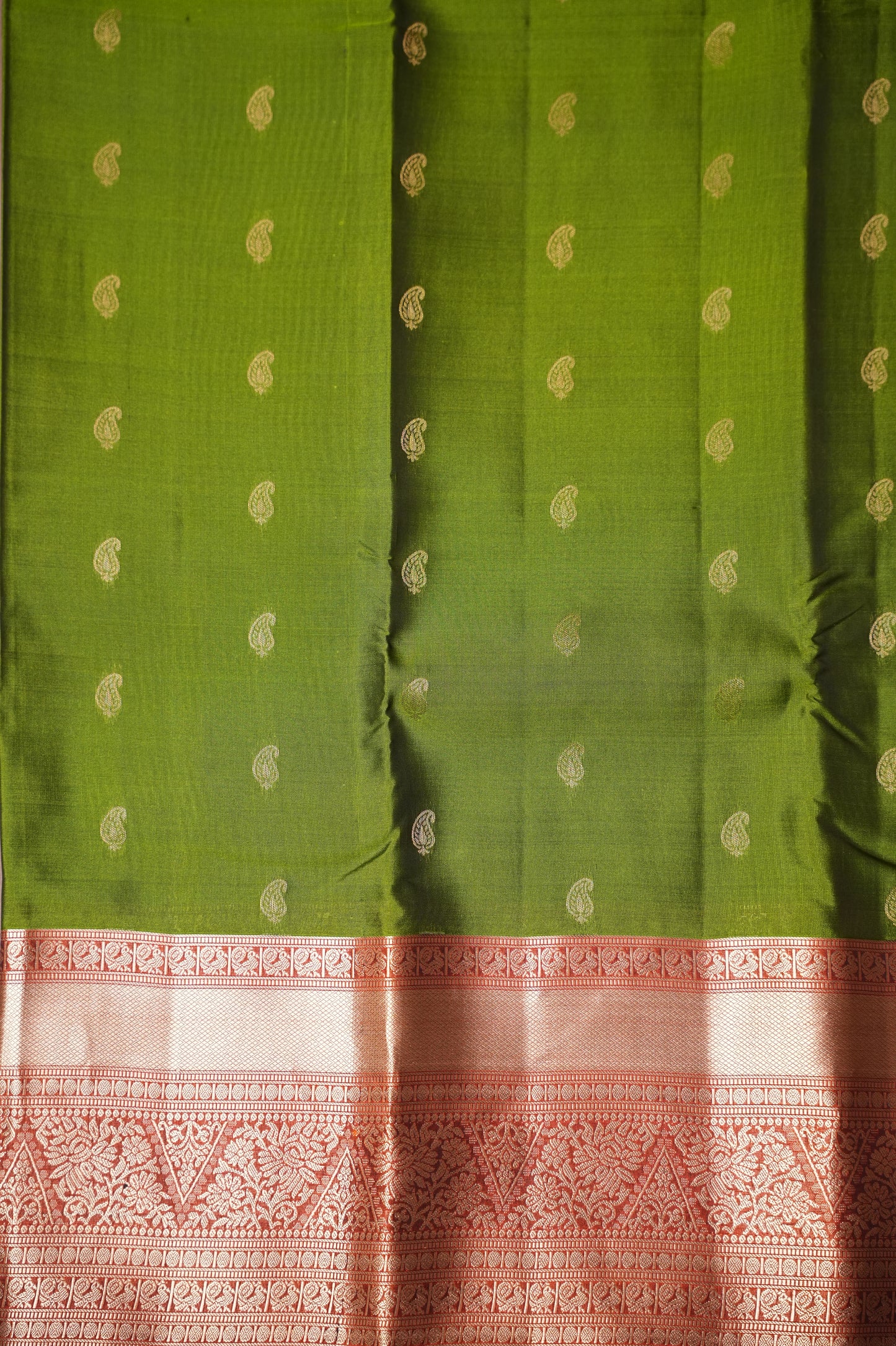 Oliver Green & Rust Pure Soft Silk Saree|Silk Mark Certified
