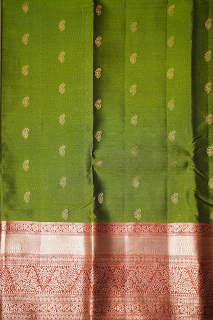 Oliver Green & Rust Pure Soft Silk Saree|Silk Mark Certified