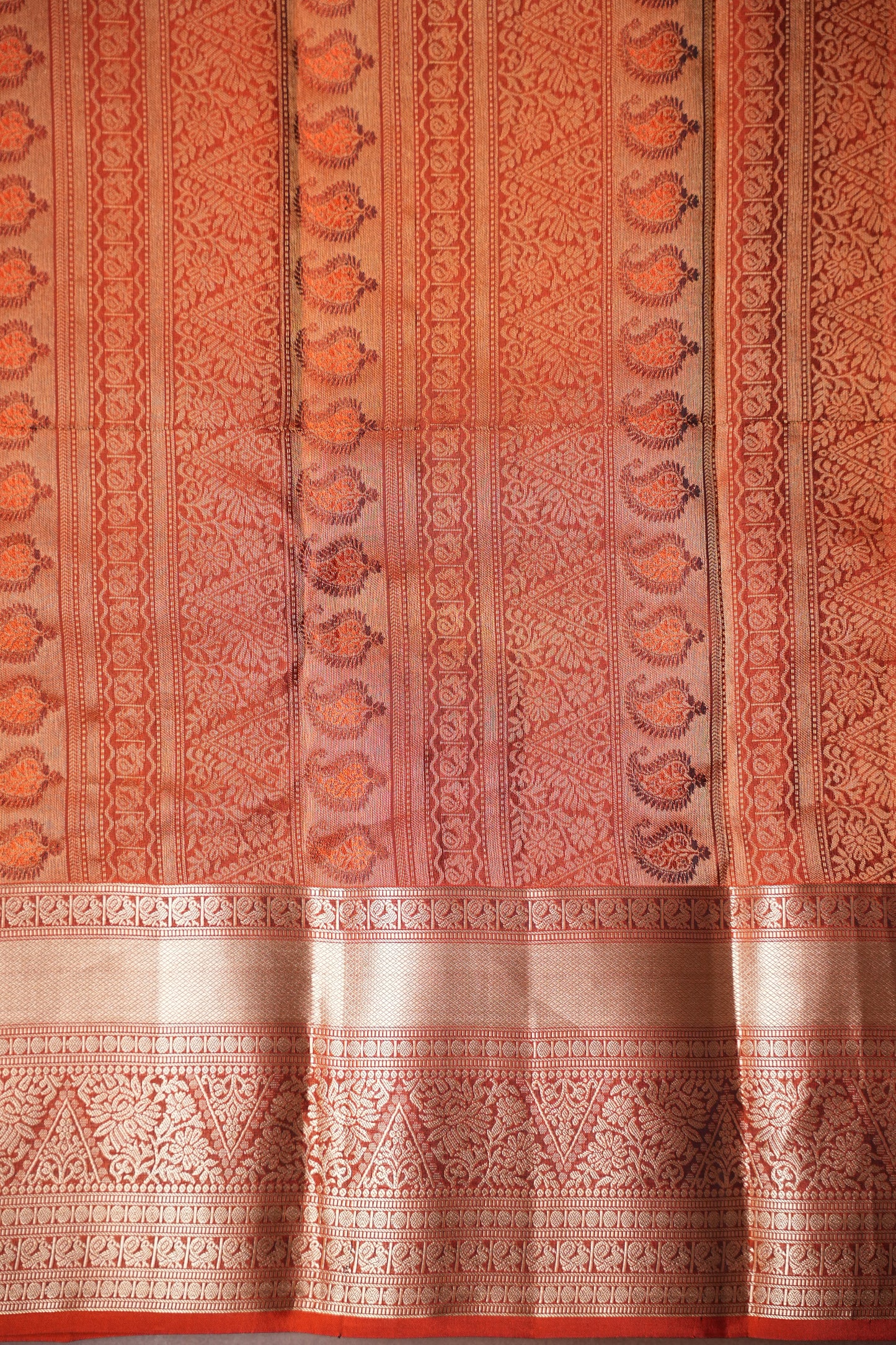 Oliver Green & Rust Pure Soft Silk Saree|Silk Mark Certified