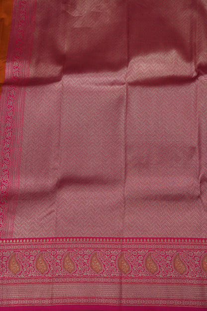 Rust Orange Semi Silk Saree with Pink Zari Border