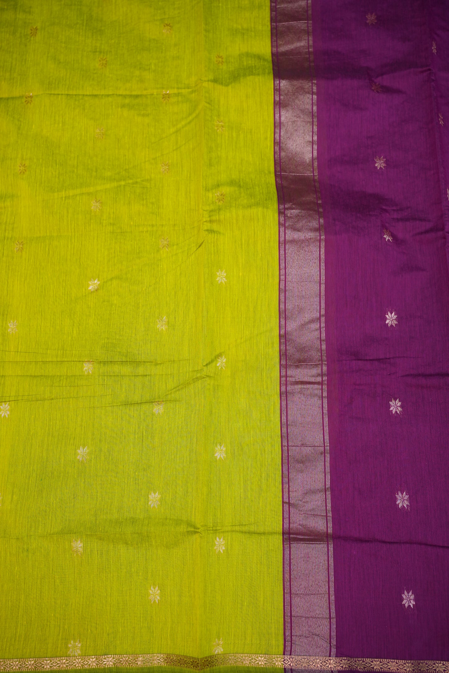 Maheshwari Silk Cotton Saree | Parrot Green With Pink