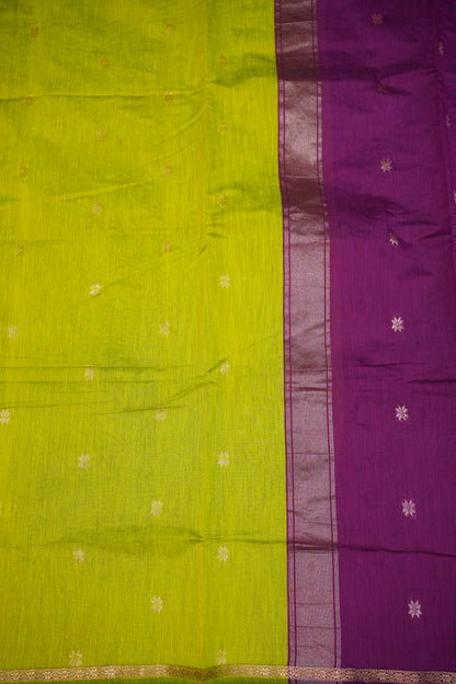Maheshwari Silk Cotton Saree | Parrot Green With Pink