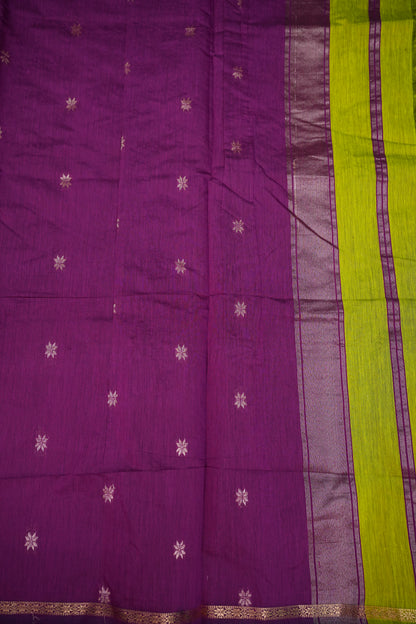 Maheshwari Silk Cotton Saree | Parrot Green With Pink