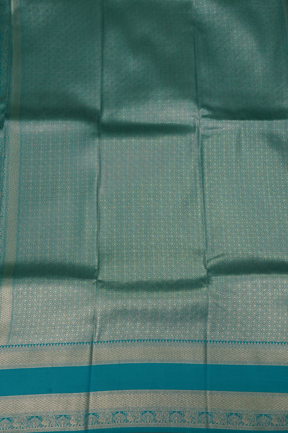 Lime Green Semi Silk Saree with Aqua Blue Silver Zari Border