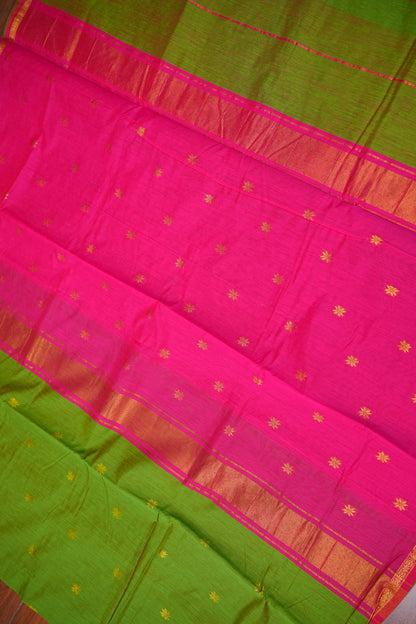 Maheshwari Silk Cotton Saree | Green With Pink