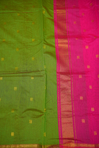 Maheshwari Silk Cotton Saree | Green With Pink