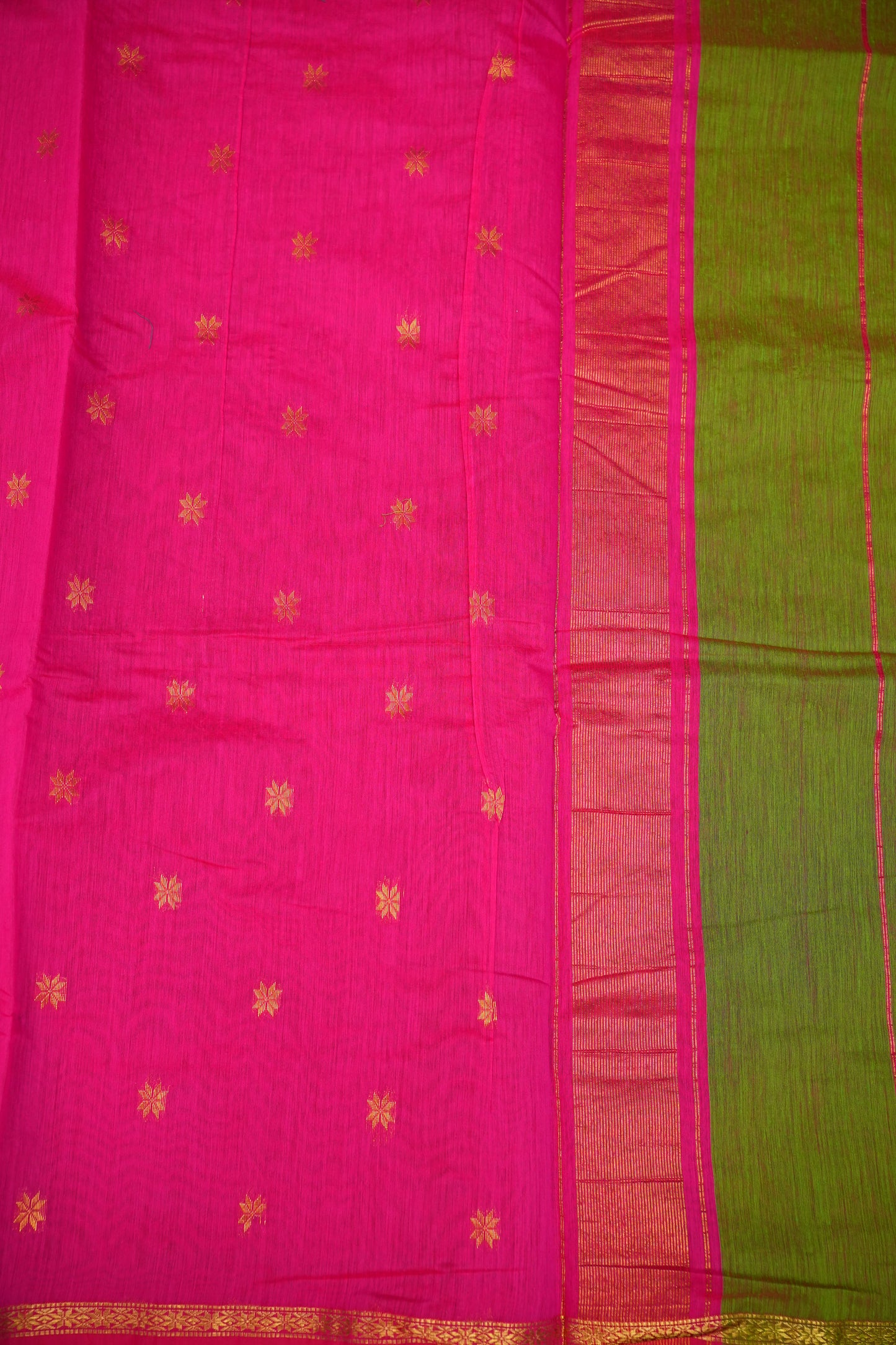Maheshwari Silk Cotton Saree | Green With Pink